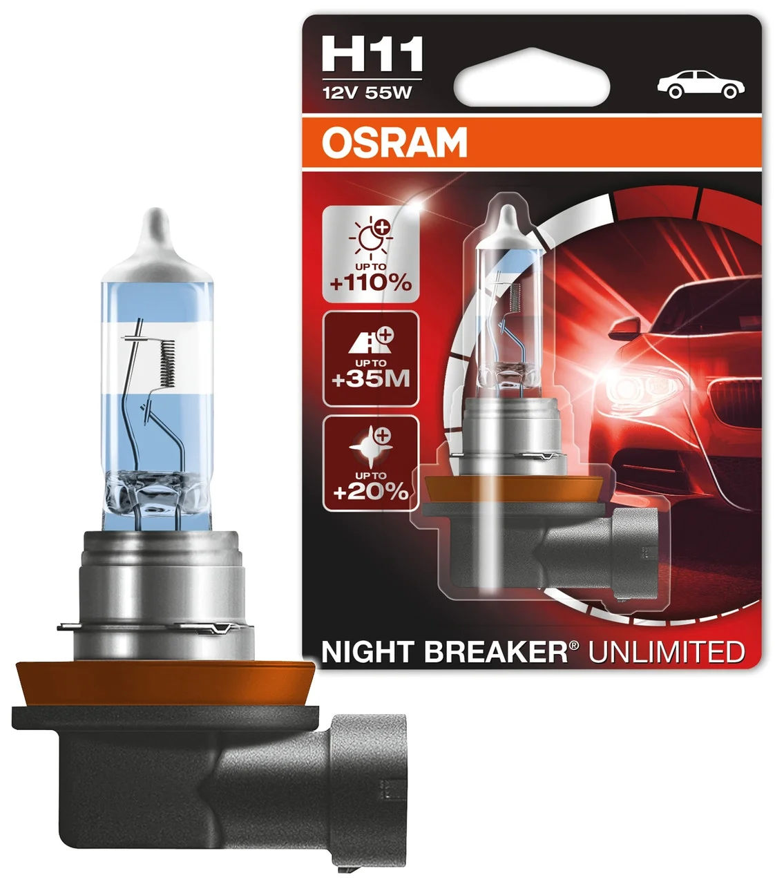 Лампа OSRAM NBR H11 55W/12V+110% UnLimited 